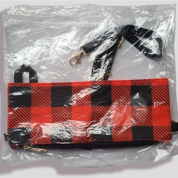 Red Black Buffalo Check Plaid Stadium Bag Straps - Picture 3 of 8